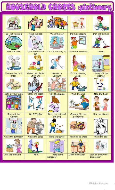 Household Chores New Updated Pictionary Worksheet Free Esl Printable