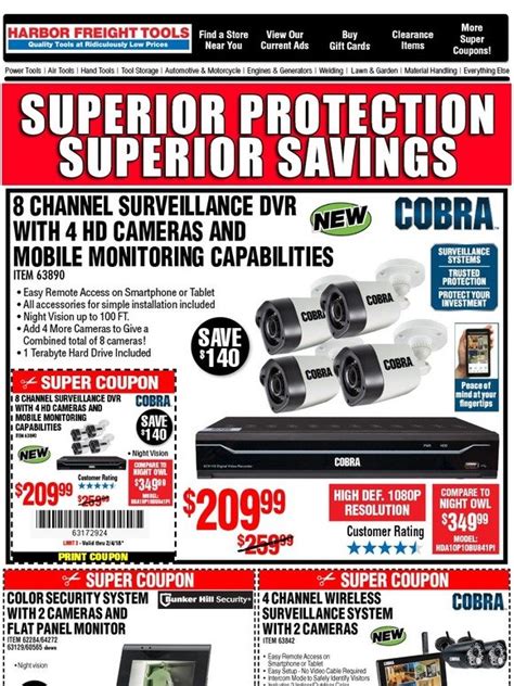 Cobra 4 channel wireless surveillance system with 2 cameras reviews. Harbor Freight Tools: Secure up to 73% off! | Milled
