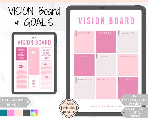 Stationery Templates Vision Board Kit Vision Board Workbook Printable