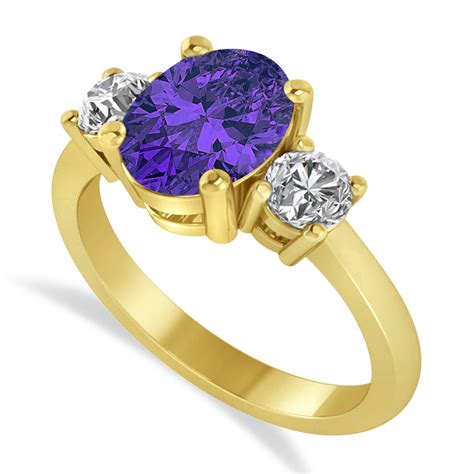 Oval And Round 3 Stone Tanzanite And Diamond Engagement Ring 14k Yellow