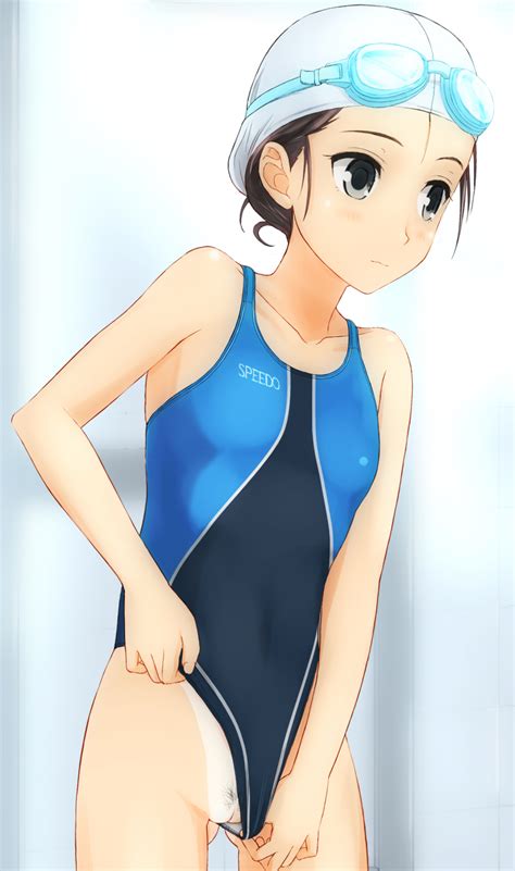 Takafumi Original Speedo Company Highres 1girl Adjusting Clothes Adjusting Swimsuit