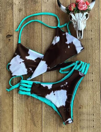 cow print two piece bikini set