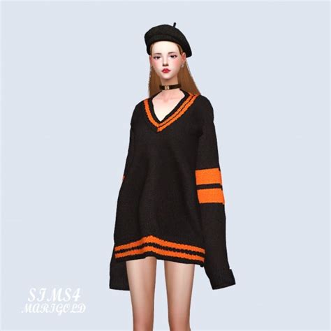 Sims4 Marigold Long Sleeves V Neck Sweater Sims 4 Downloads