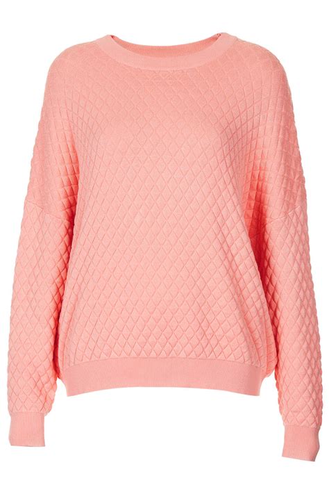 Topshop Knitted Quilted Sweater Jumper In Pink Peach Lyst