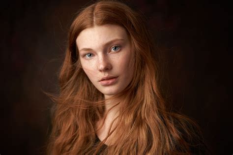 Women Portrait Redhead Blue Eyes Freckles Looking At Viewer Face Daria