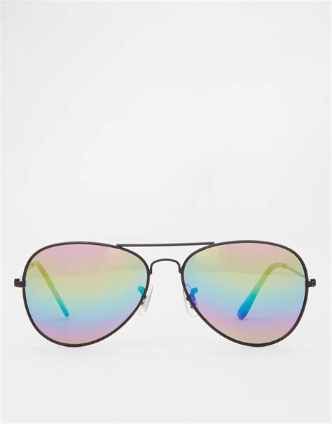 Asos Aviator Sunglasses With Multi Color Lens In Black For Men Lyst