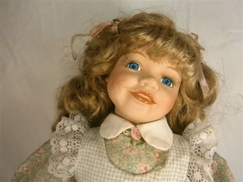 Vintage Porcelain 16 Doll Blue Eyes Blonde Hair Collectible Doll
