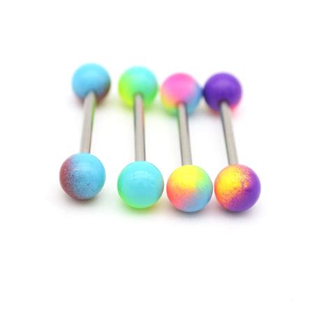 Tongue Bar Rings Piercing Straight Barbell Surgical Steel 14g Balls