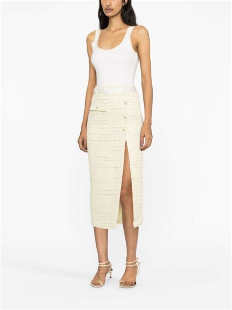 self portrait belted bouclé midi skirt farfetch