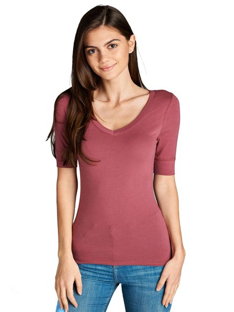 Emmalise Women S Cotton Blend V Neck Tee Shirt Half Sleeves Junior And Plus Sizes Walmart Com