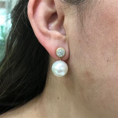 Modern South Seas Pearls And Diamond Earrings