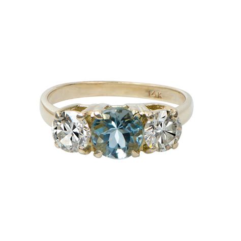 Stacking vintage engagement and wedding rings. Aquamarine and Diamond Engagement Ring - Estate Diamond Jewelry