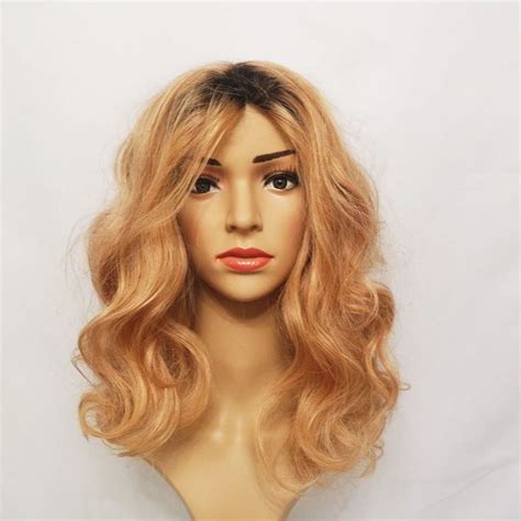 Human Hair Lace Front Hand Tied Wavy Wig With Brown Roots In Dark
