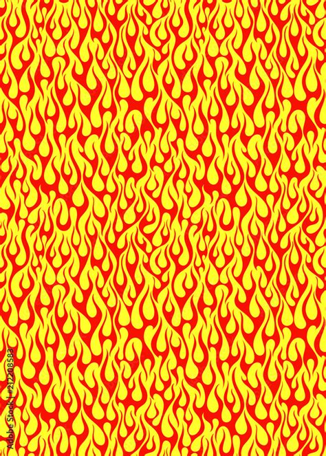 Red Fire Flames On A Yellow Background Seamless Vector Pattern Stock