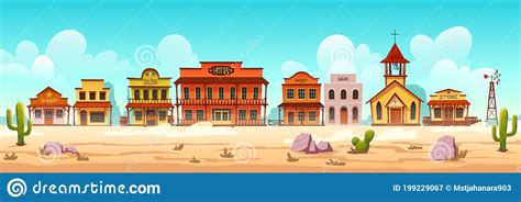 Vector Western Town Street With Wooden Buildings Stock Vector