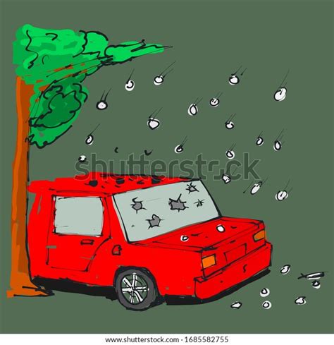 Illustration Hail Damaging Car Windows Hail Stock Vector Royalty Free