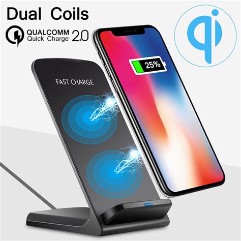 Thin Qi Wireless Fast Charger 10w 2 Coils Fast Charge Stand Phone