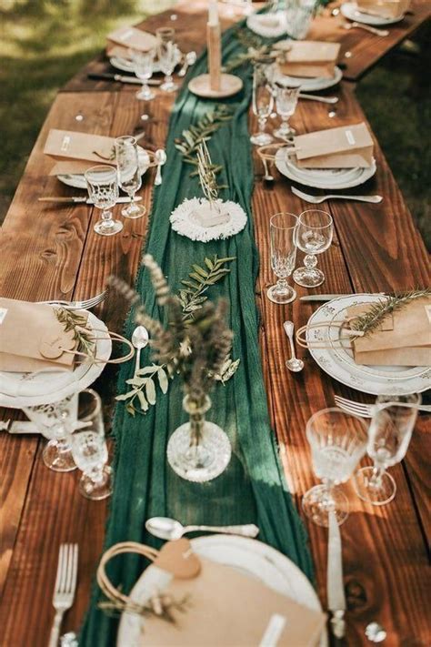 Forest Green Boho Wedding Cheesecloth Table Runner Wedding