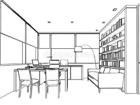 Interior Office Outline Drawing Sketch Stock Illustrations 4392