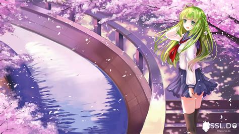 Wallpaper Long Hair Anime Girls Water Green Eyes Stockings Skirt