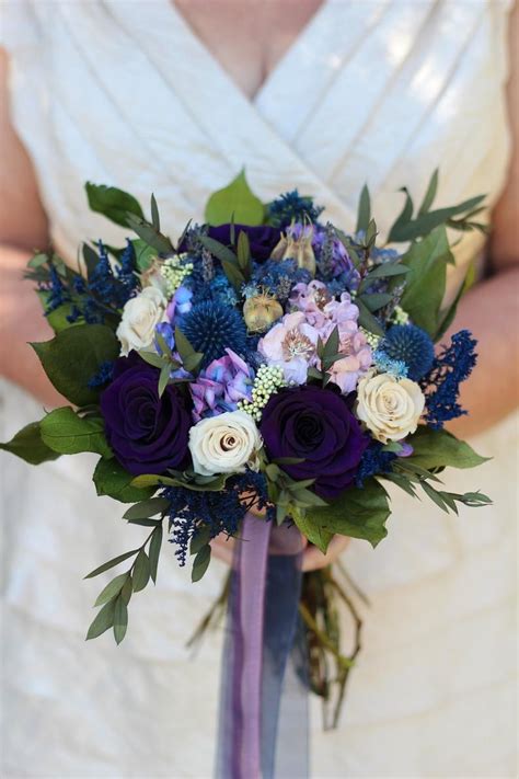 Purple And Blue Bridal Bouquet Dried Flower Wedding