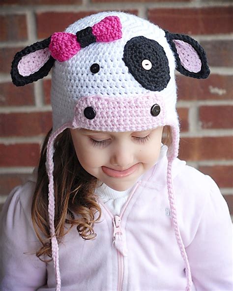 Moo Cow Earflap Hat Crochet Pattern Instant Download Permission To