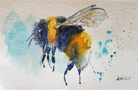 Bumblebee Watercolor Painting Bumble Bee Painting Bumblebee Etsy Bee