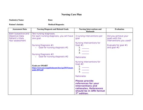 School Nurse Care Plan Templates