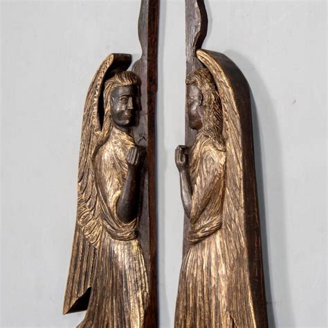 Pair Of 19th Century Scottish Chip Carved Angels With Gilt Detail At
