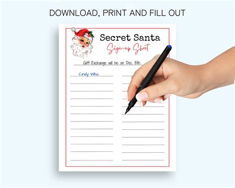 Secret Santa Sign Up Sheet Printable Secret Santa T Exchange
