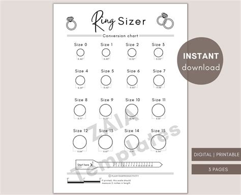 Printable Ring Sizer Ring Size Inches Printable Measuring Etsy