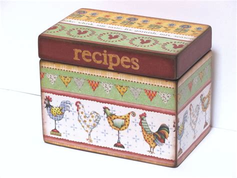Recipe Box Sunflowers And Roosters 4x6 Inch Wooden Recipe Card Box
