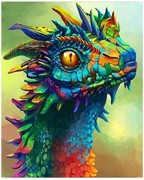 Paint By Numbers Colorful Dragon Paint By Number Etsy
