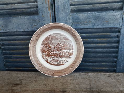 Vintage Currier And Ives Pie Dish American Farm Scene Royal Etsy