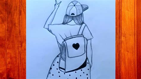 How To Draw A Girl With School Bag Easy Drawing Of A Girl Easy Step