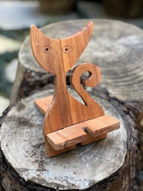 Cat Phone Holder︱wooden Charging Dock︱wood Cat ︱phone Stand︱natural And