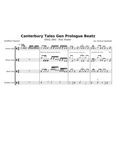 Canterbury Tales General Prologue Beatz Sheet Music For Snare Drum
