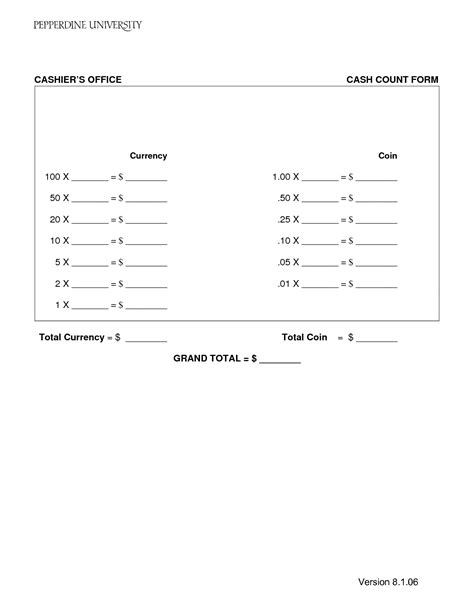 Cash Register Free Printable Cash Drawer Count Sheet