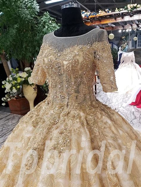 Gold Wedding Dress Plus Size Custom Made Prom Formal Dress
