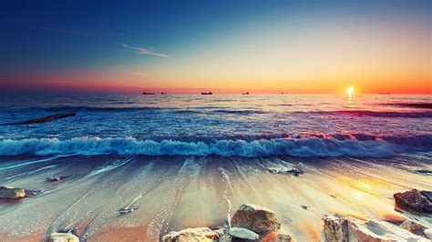 Hd Wallpaper Sunset The Ocean Rocks Coast Island Spain The Bay