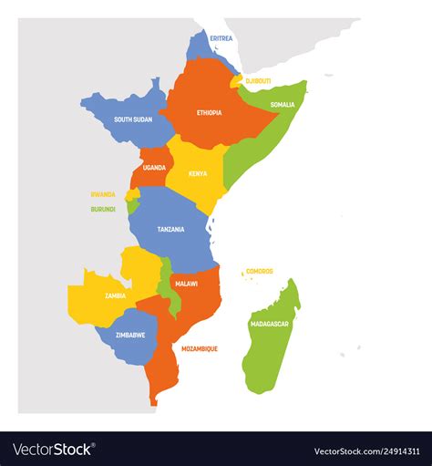 East Africa Region Map Countries In Eastern Vector Image