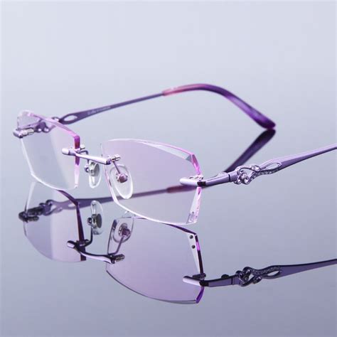 women reading glasses rimless frame purple female hyperopia high clear lens frameless ladies for