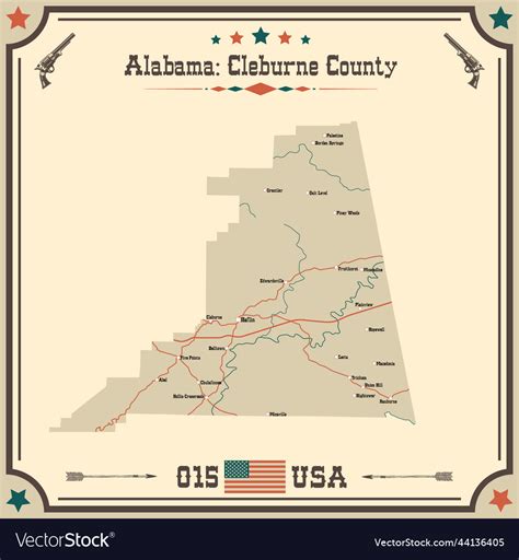 Vintage Map Of Cleburne County In Alabama Usa Vector Image