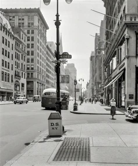 July 1953 New York Fifth Avenue At W 54th Street 2 Way Traffic