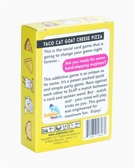 Eh gaming > products > card & dice games > taco, cat, goat, cheese, pizza. Dolphin Hat Games Taco Cat Goat Cheese Pizza Card Game | The Paper Store
