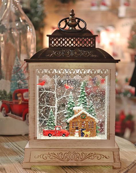11 Inch Log Cabin Lighted Snow Globe Battery Operated Snow Globes