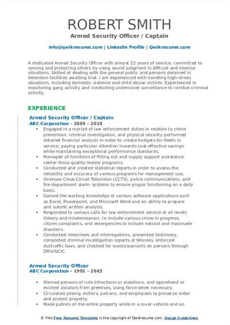 Security is one of the biggest concerns of today. Armed Security Officer Resume Samples | QwikResume