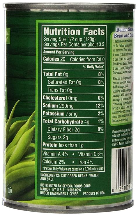 Vector drawing for labels, menus and packaging design. 31 Canned Green Beans Nutrition Label - Labels Database 2020