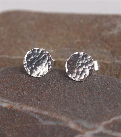 Mens Earrings Sterling Silver Stud Earrings Hammered Etsy