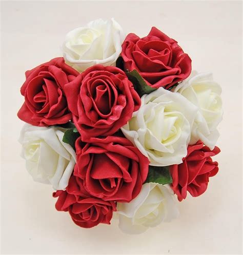 Bridesmaids Red And Ivory Artificial Foam Rose Wedding Posy Foam Roses